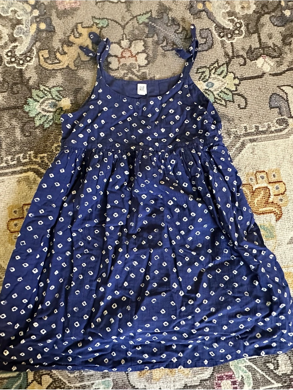 Gap Kids Girls Navy Blue White Diamond Print Tie Strap Dress XL